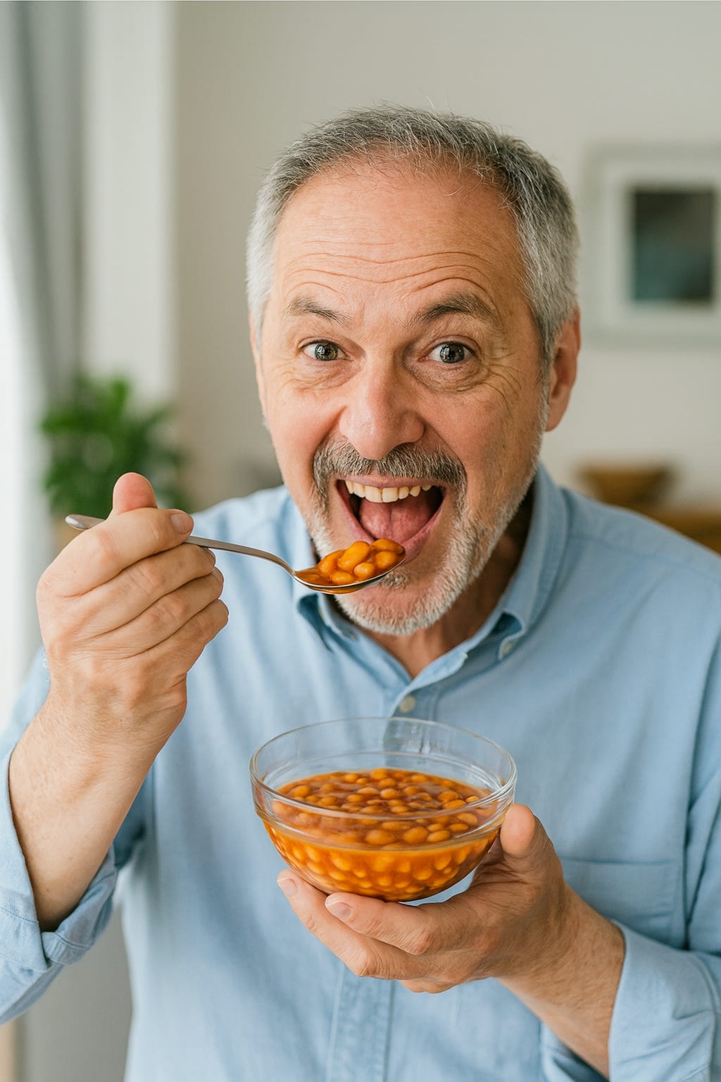old man eating beans for mediterranean diet old man eating beans for mediterranean diet