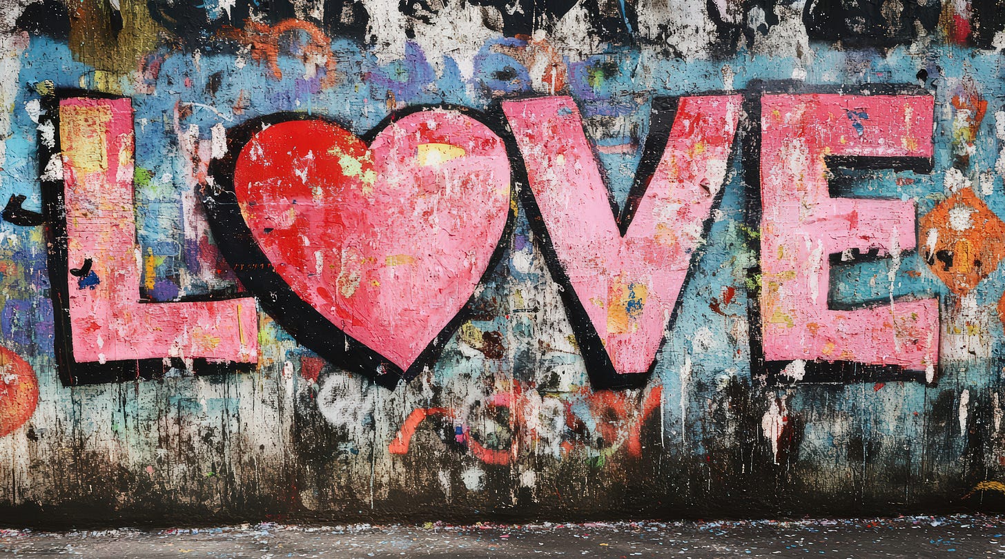 Love written in graffiti on a graffiti wall.