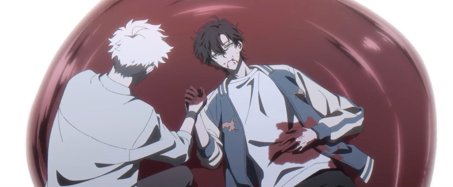 Lu Guang holding Cheng Xiaoshi's hand while he's bleeding out.