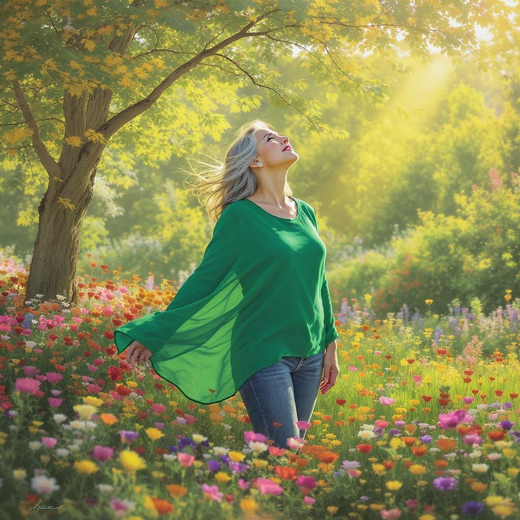 A woman Looking upwards towards the Heavens filled with gratitude. 