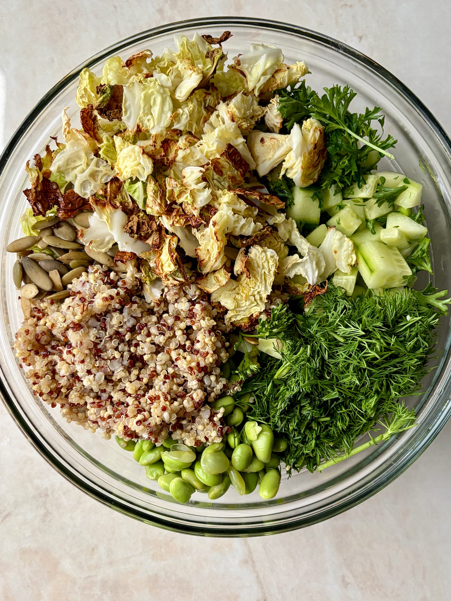 Cabbage crush quinoa salad before mixed Cabbage crush quinoa salad before mixed