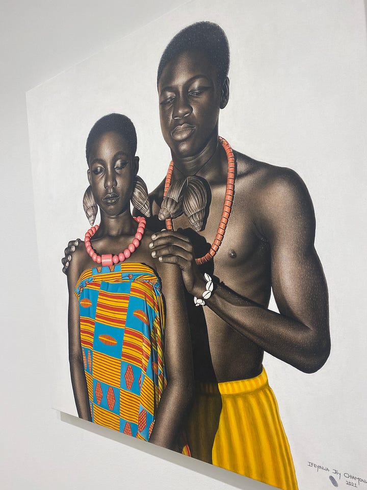 All artwork featured in this essay is by Ifeyinwa Joy Chiamonwu, whose work I first encountered years ago in a New York gallery and never forgot. Her pieces hold the kind of ancestral weight and emotional precision that align deeply with the themes of this series. Please support her work.