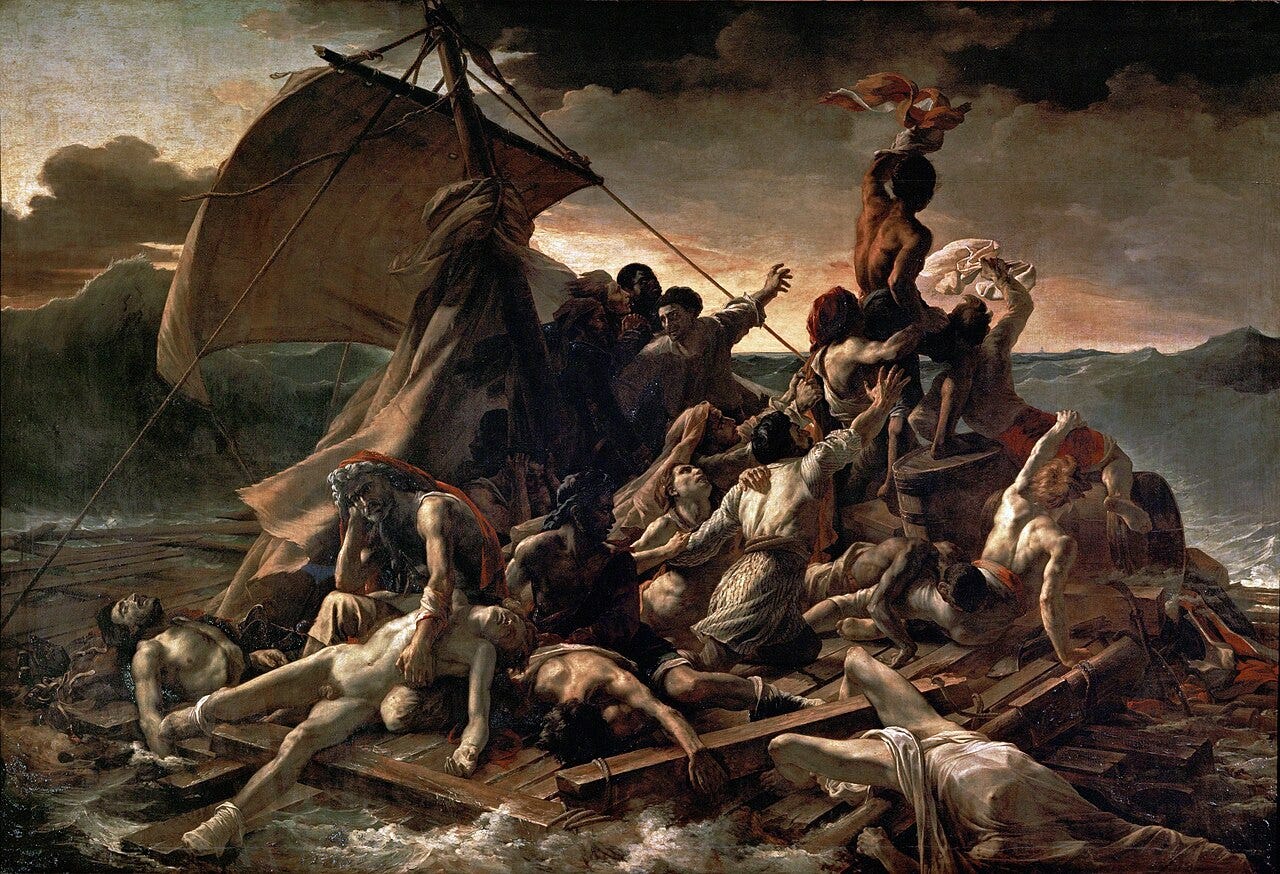Survivors on wrecked raft