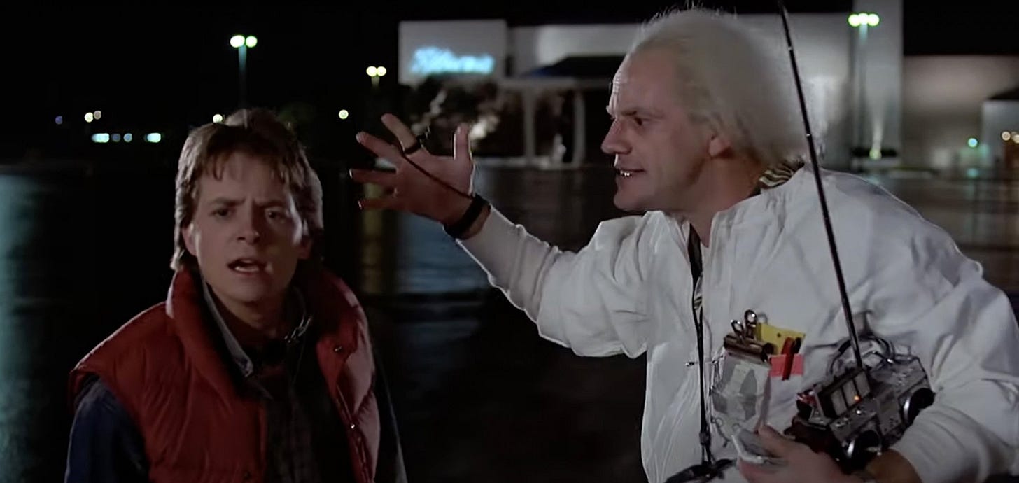 Michael J Fox and Christopher Lloyd in Back to the Future