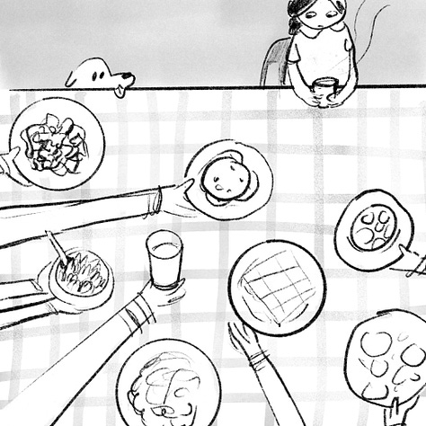 sketches demonstrating 3 different approaches for the editorial illustration
