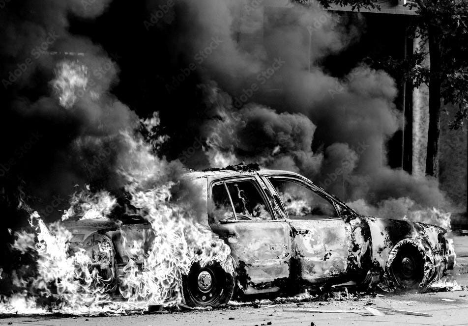 Burning police car Stock Photo | Adobe Stock
