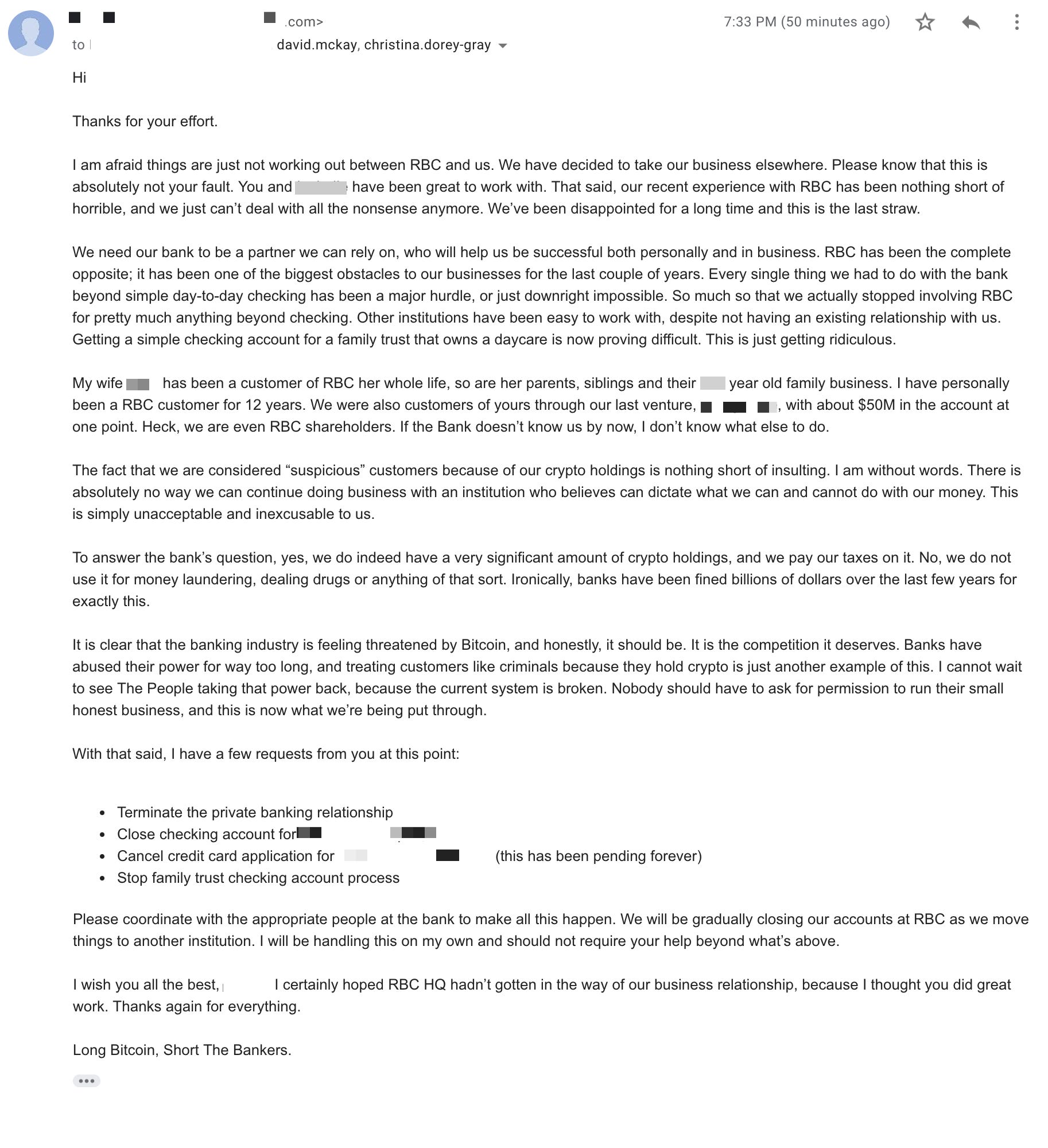 An Epic Email To The CEO of RBC Bank - by Anthony Pompliano