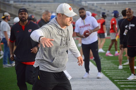 Images from Wisconsin football's first skills position camp on Wednesday, June 3, 2026 inside Camp Randall Stadium.