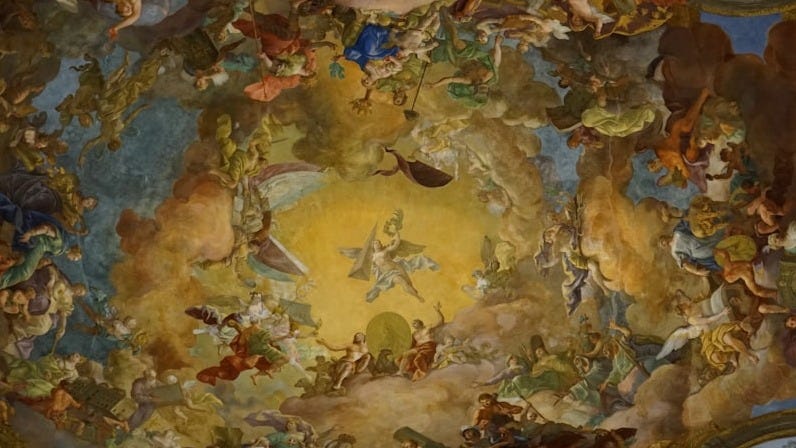low angle view of Gothic painting at the ceiling