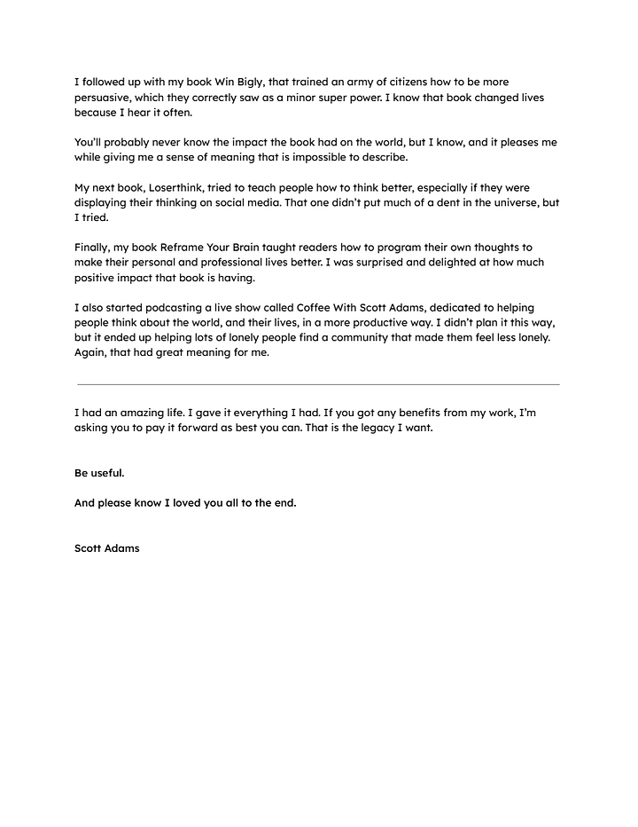 Scott Adams final letter