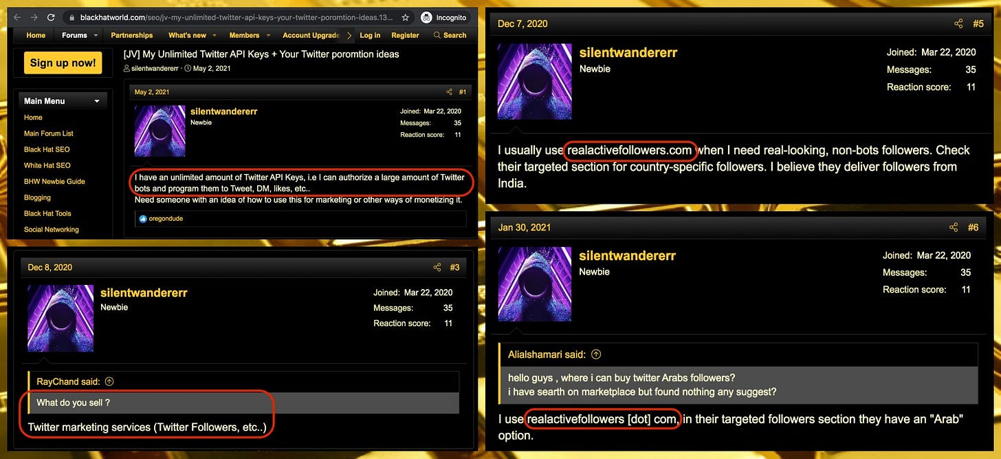 screenshots of silentwandererr's Black Hat World posts about realactivefollowers.com screenshots of silentwandererr's Black Hat World posts about realactivefollowers.com
