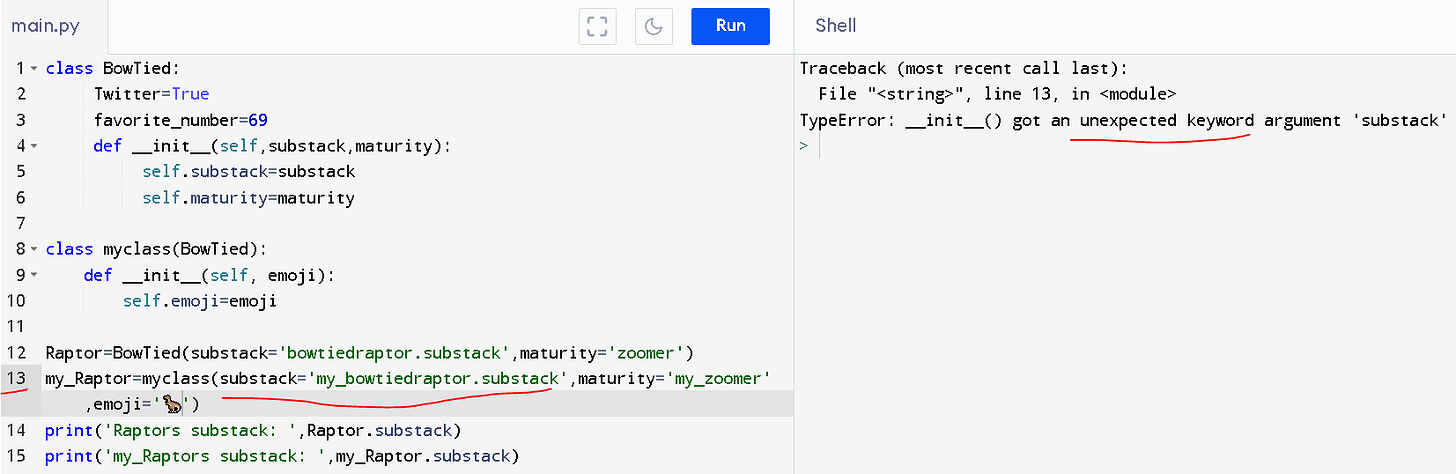 Example of inheritance in python, where it overwrites all of the attributes inherited from the parent class.