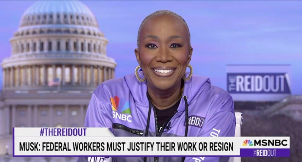 Joy-Ann Reid smiling at the camera on her show, The ReidOut, that is being canceled. Credit: MSNBC
