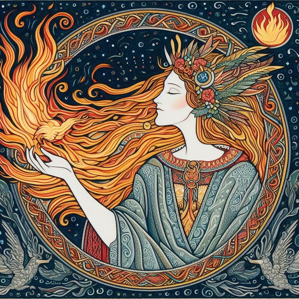 Scratchboard style abstract decorative image imbolc