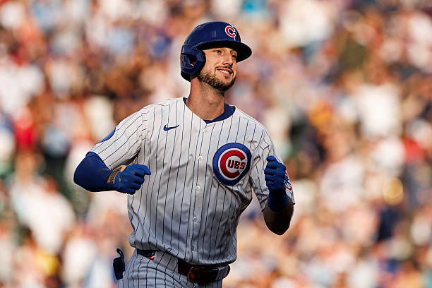 Kyle Tucker of the Chicago Cubs rounds the bases for a solo home run in the first inning against the Boston Red Sox at Wrigley Field on July 19, 2025...