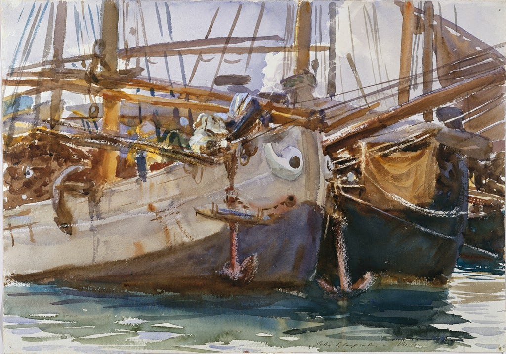 Sargent Venice boats watercolor Sargent Venice boats watercolor