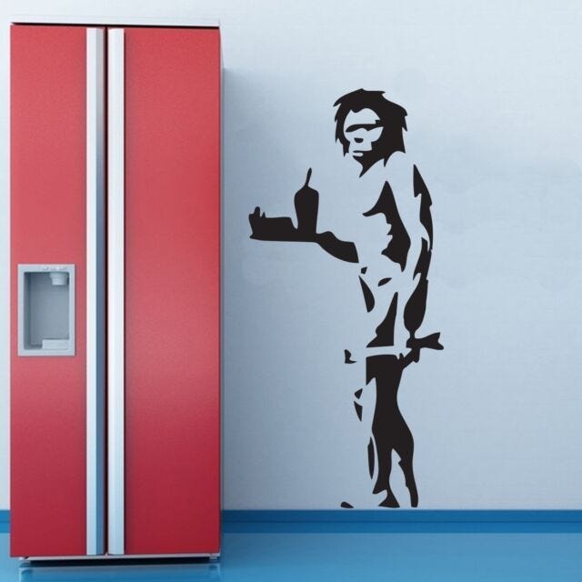 LARGE BANKSY CAVEMAN WALL ART JUNKFOOD STICKER MURAL DECAL KITCHEN BEDROOM HUGE | eBay
