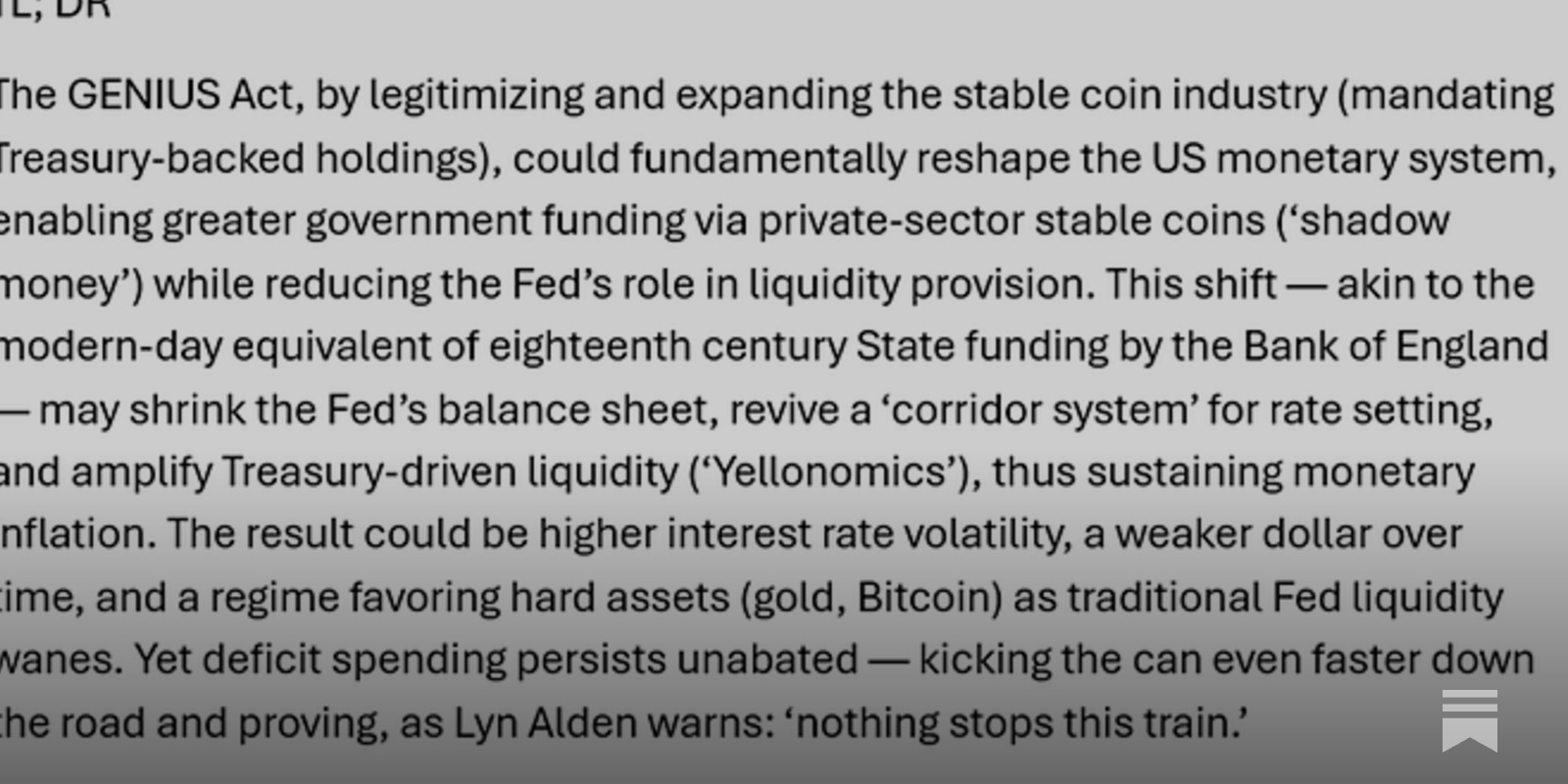 Will Stable Coins And The GENIUS Act Cause The Fed To Change The US  Monetary Framework And Crater Fed Liquidity?