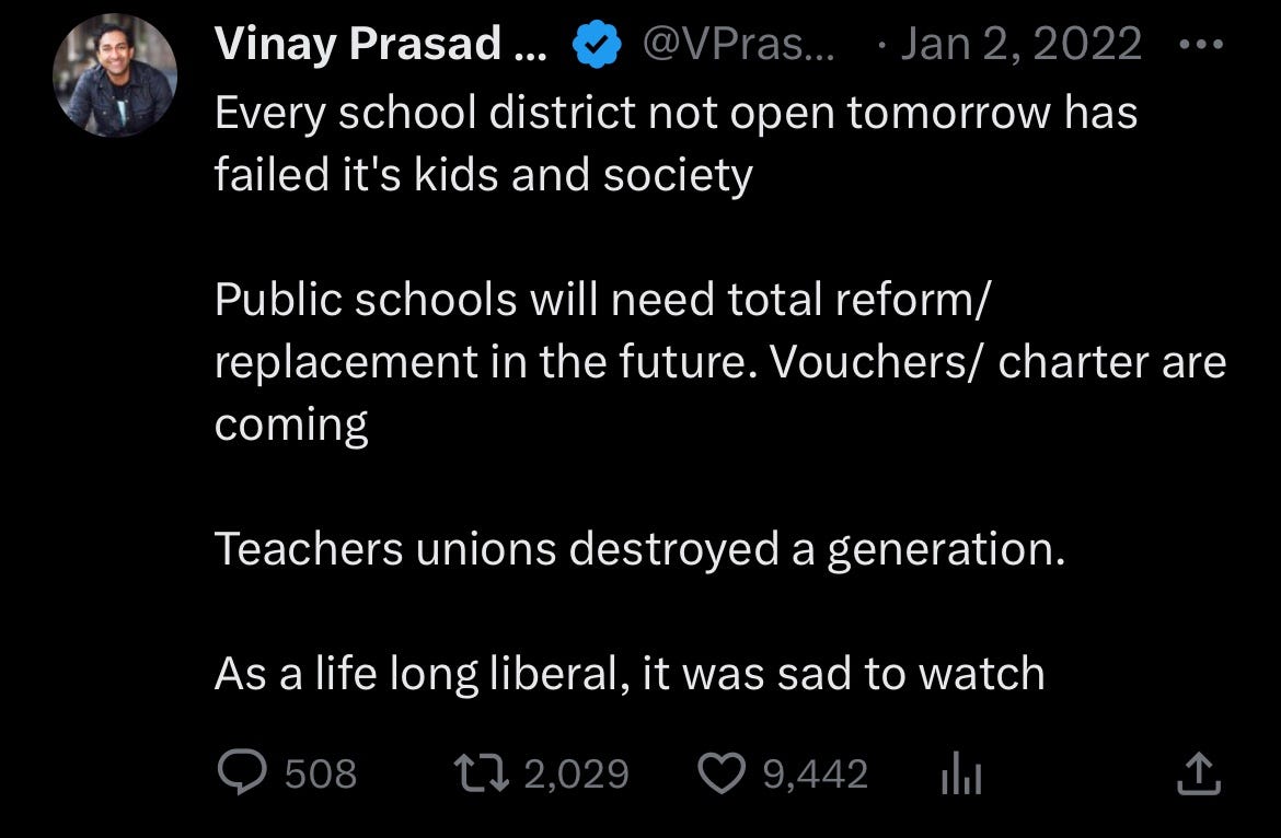 Prasad: “teachers unions destroyed a generation.” 