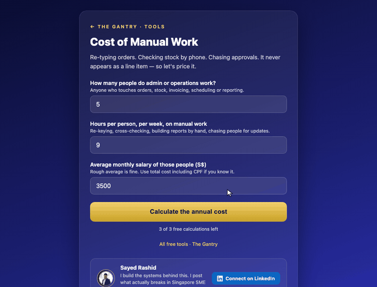 Demo: The free cost-of-manual-work calculator at work