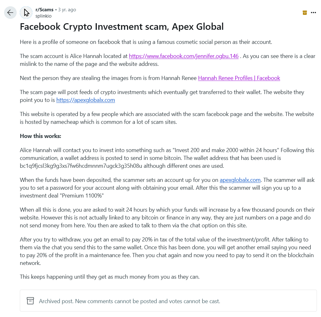 A crypto scam that is running for at least 3 years