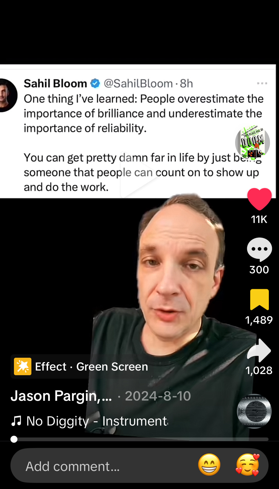 Screenshot of a Tiktok video by author Jason Pargin.