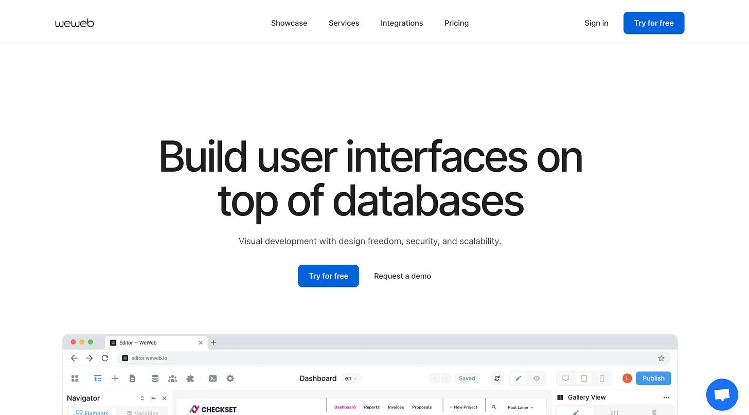No code tool export code : Weweb website home