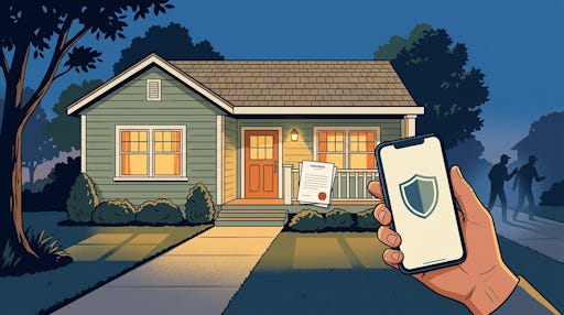 Looking at a house with an cellphone displayed Looking at a house with an cellphone displayed
