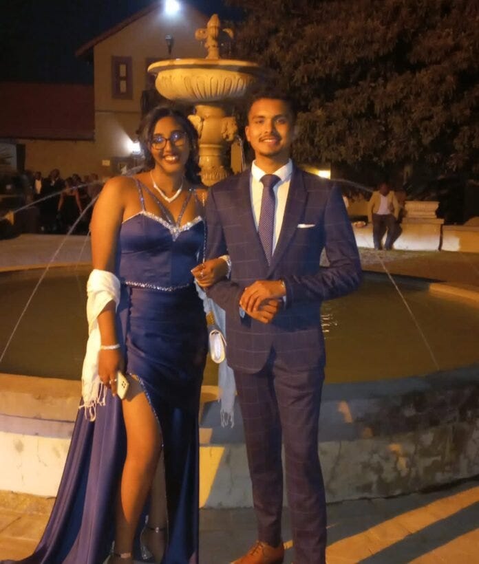 NOWinSA motoring writer Prashirwin Naidu with Dhiasha Naidoo at Curro Waterfall 2023 Matric Dance