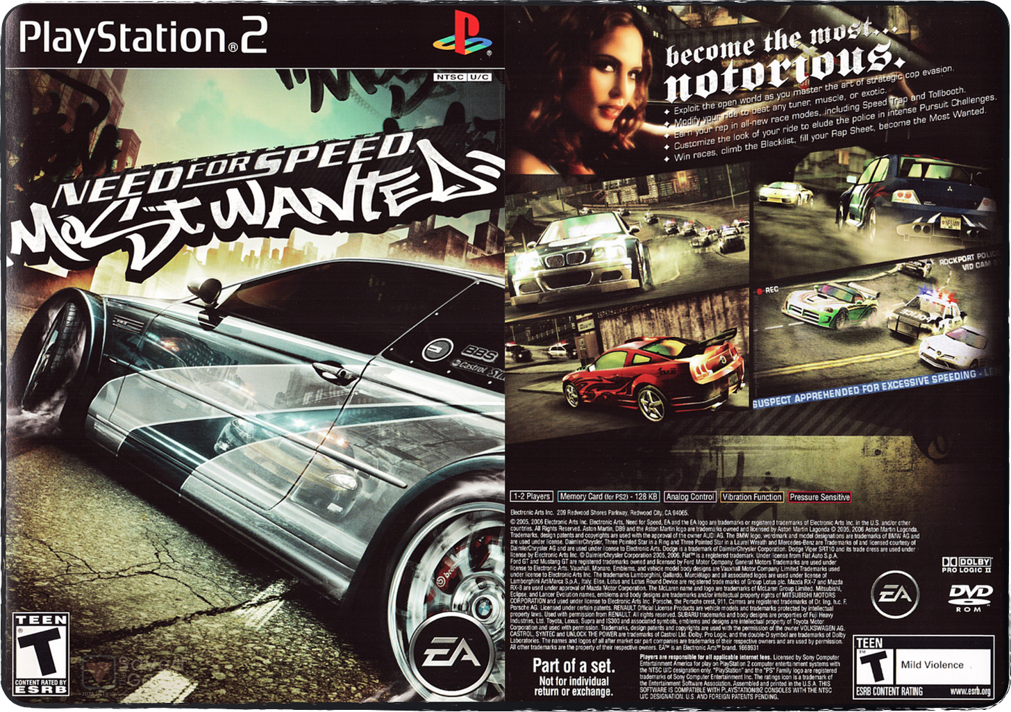 Box art and cover for my copy of NFS: Most Wanted on the PS2!