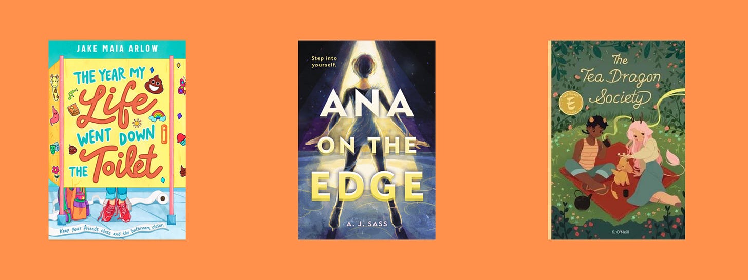 Small cover images of the listed books on an orange background.