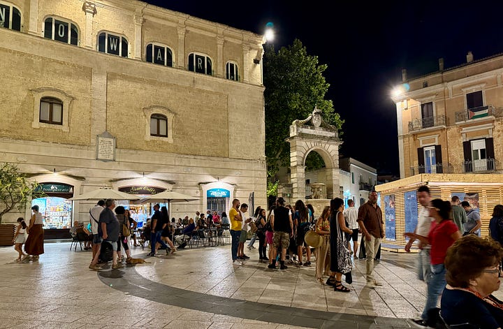 Photos of the old city, a cave house, and the pedestrian piazzas and walkways.