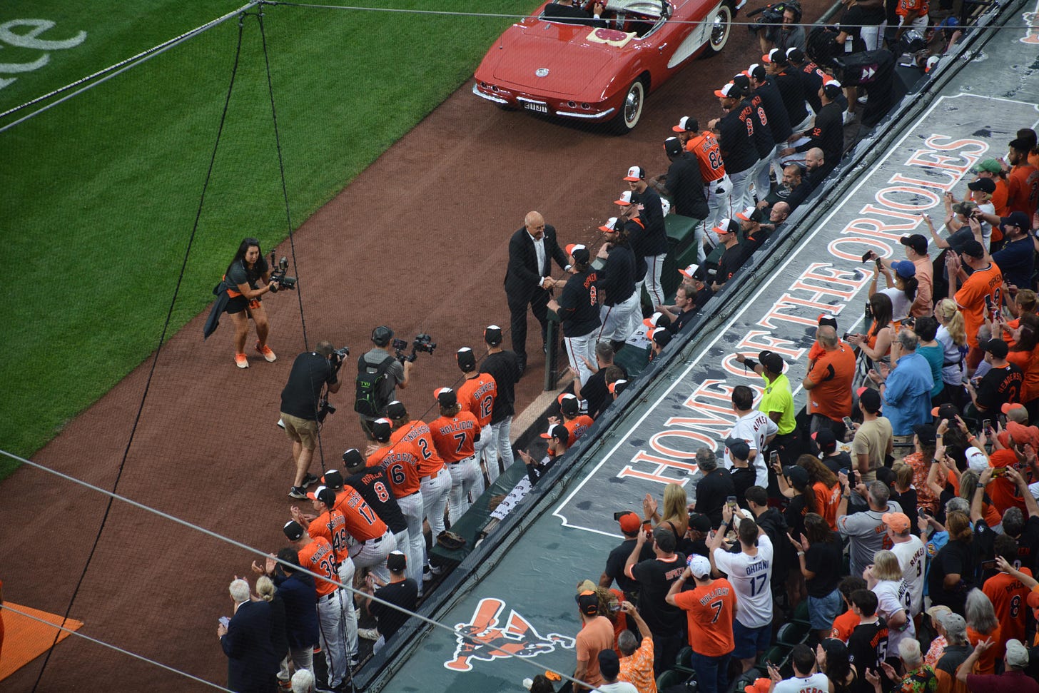 Cal shakes hands with Adley Rutschman before the 2131 game.