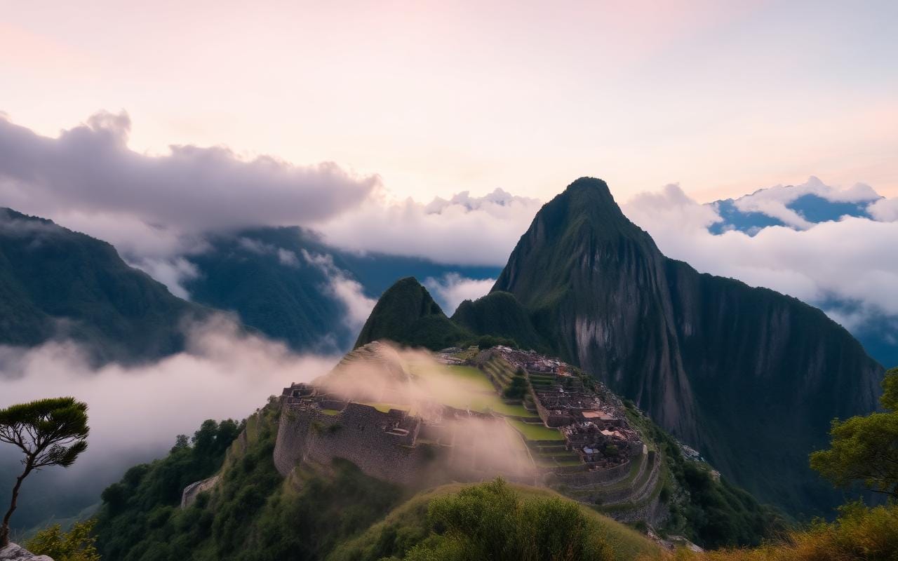 Machu Picchu emerging from morning mist in the Andes cloud forest