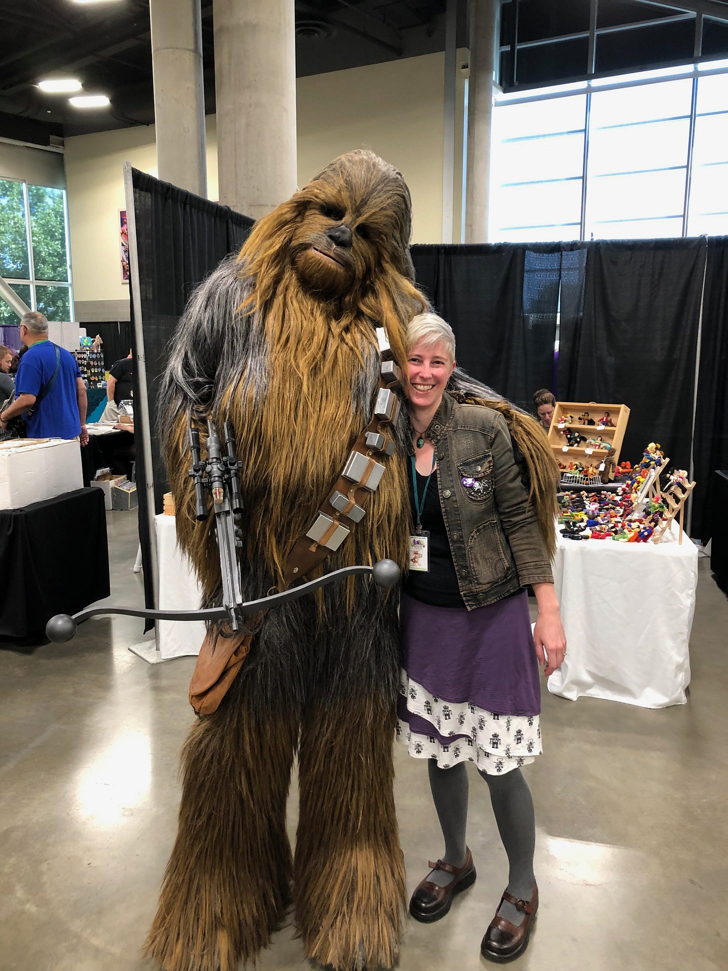 Jessie with a Chewbacca cosplayer Jessie with a Chewbacca cosplayer