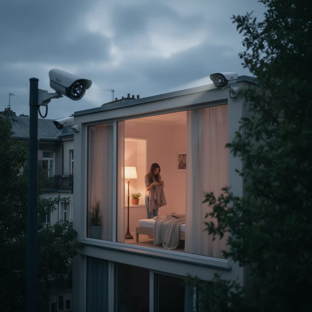Flock cameras from outside spying on young woman changing in her bedroom. 