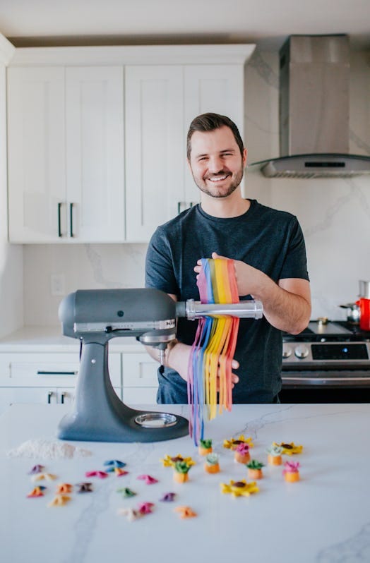Danny Freeman in his kitchen make rainbow colored homemade pasta Danny Freeman in his kitchen make rainbow colored homemade pasta