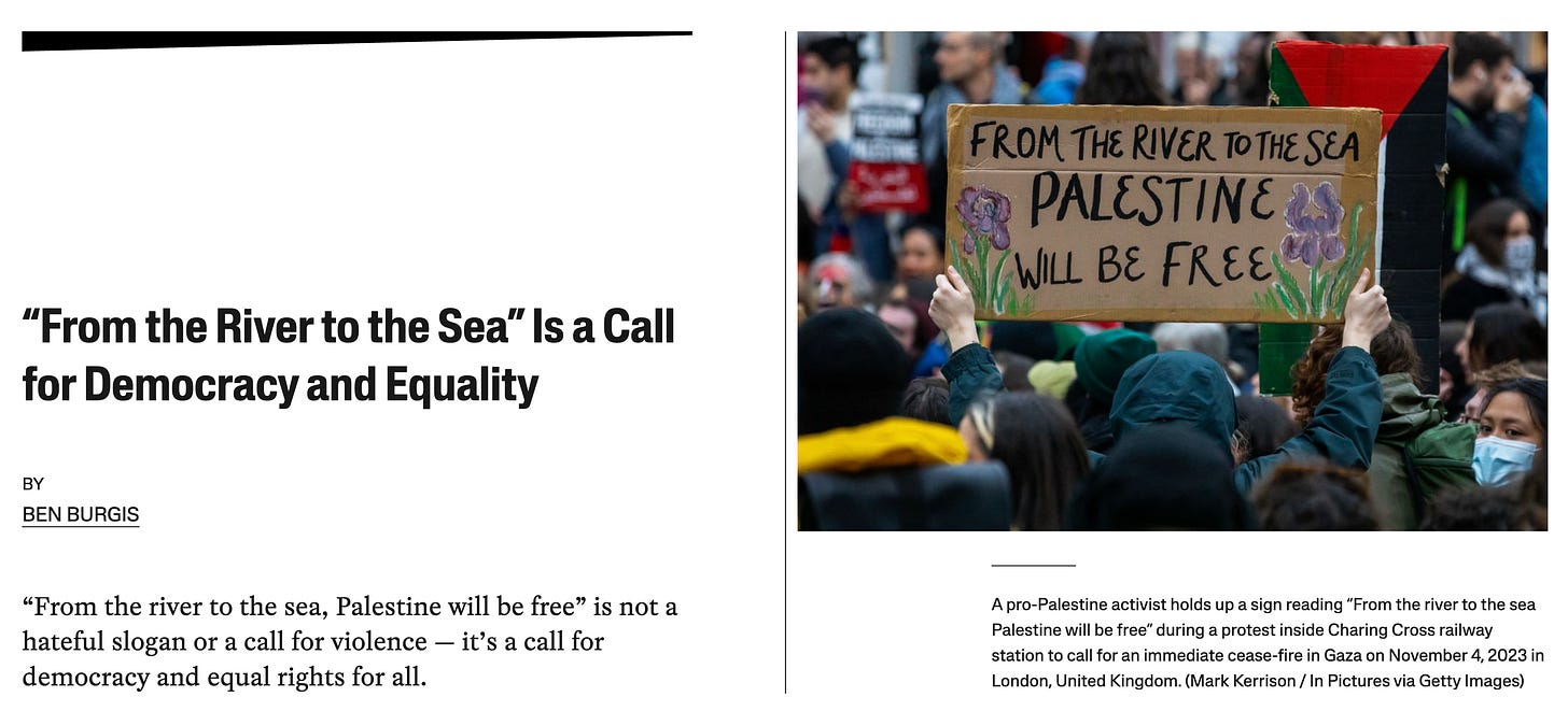 Jacobin article by Ben Burgis entitled "'From the River to the Sea' is a Call for Democracy and Equality"