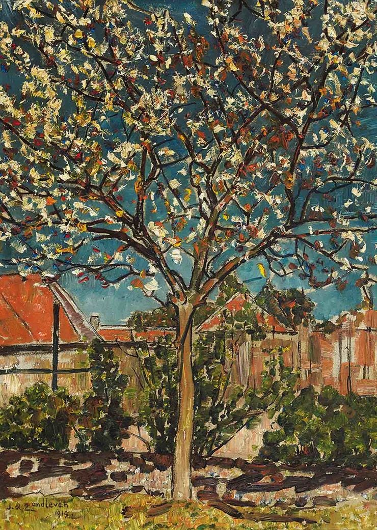 'Bloesemende boom' - olieverf op doek: Jan Adam Zandleven (herkomst: coll. Kunsthandel Studio 2000)