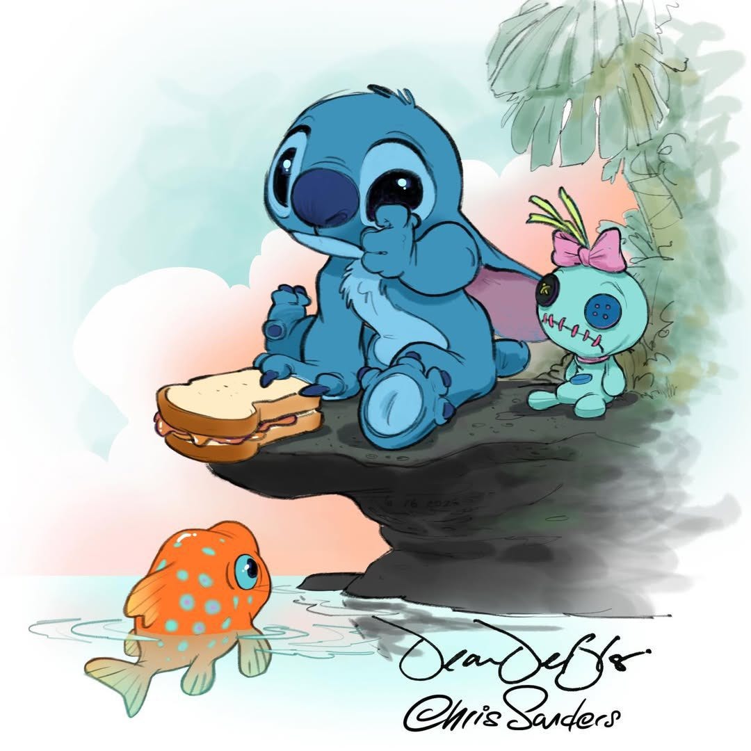 Now Stitch has taken on Lilo's job of feeding Pudge to control the weather.  A great, bittersweet tribute.