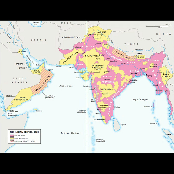 Map of the Indian Empire 1921, a map of the proposed partition of India in 1947