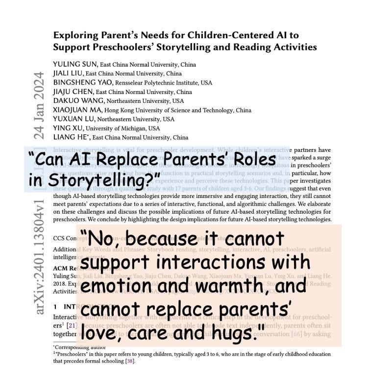 Exploring Parent's Needs for Children-Centered AI to Support Preschoolers' Storytelling and Reading Activities