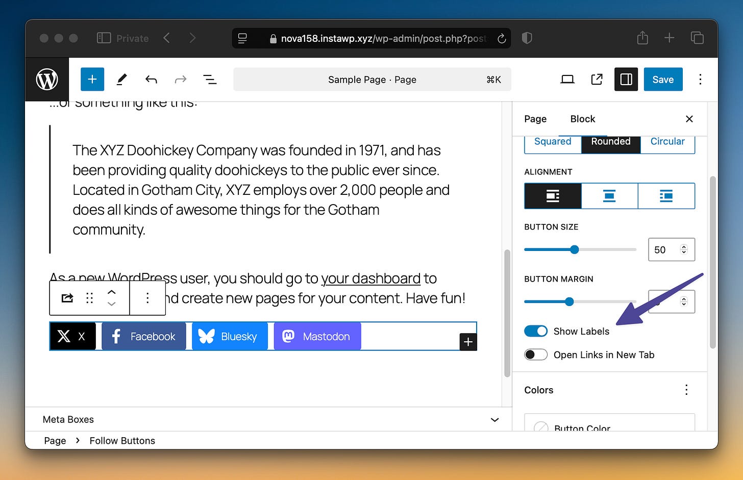 Novashare labels on follow buttons