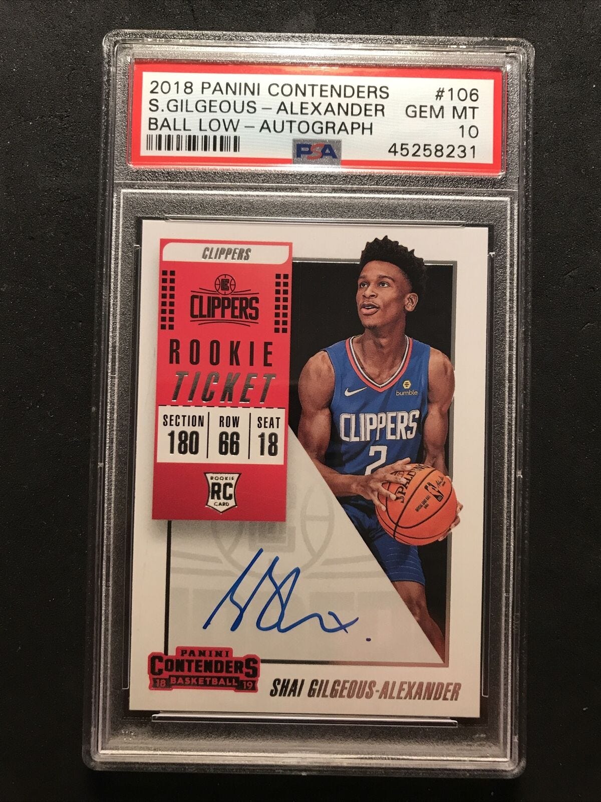 Image 1 - 2018-19 Panini Contenders Shai Gilgeous-Alexander Rookie Ball Low AUTO - PSA 10