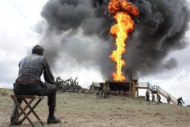 Extrait du film There will be blood, montrant un derrick en feu Extrait du film There will be blood, montrant un derrick en feu