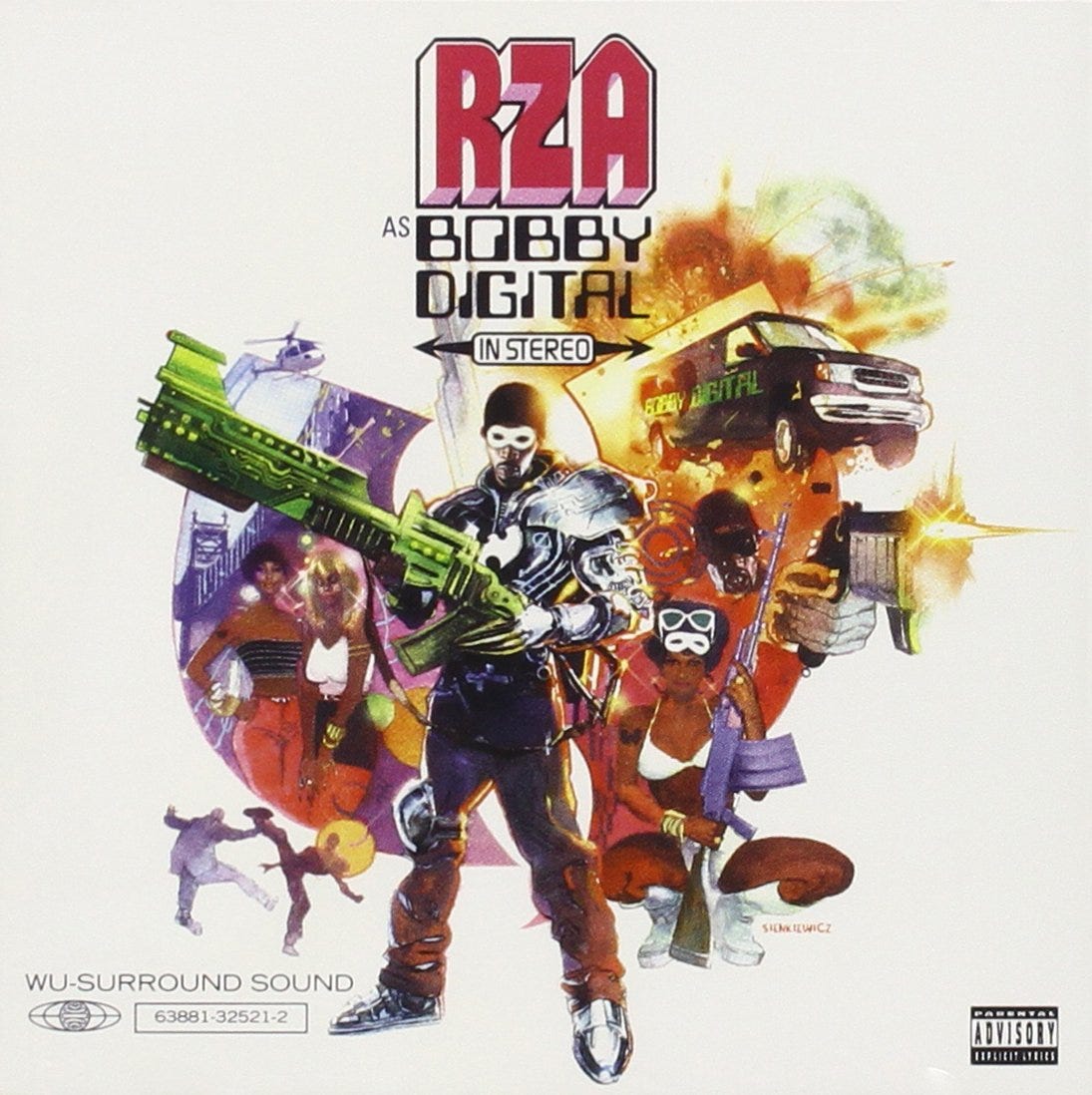 Cover art of "RZA as Bobby Digital" by the Wu-Tang Clan's RZA. The 1970's inflected retro-futuristic theme of the artwork fits in well with the album's concept that debuts the RZA's technological advanced alter ego.