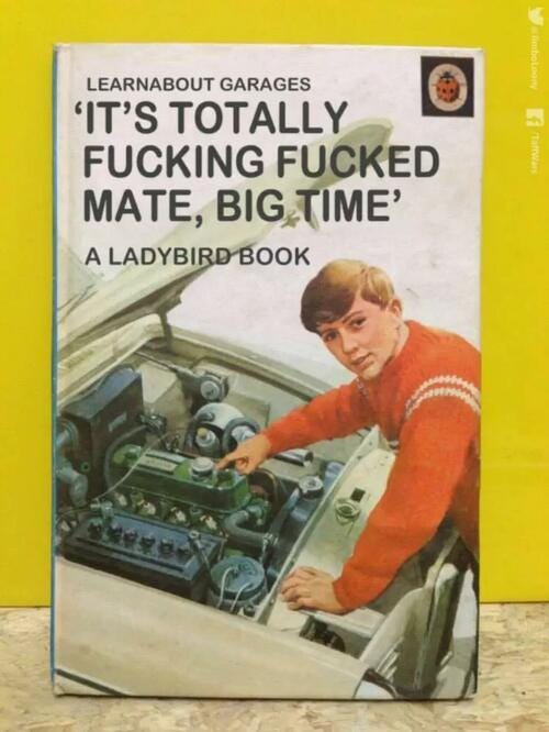 LEARNABOUT GARAGES
'IT'S TOTALLY
FUCKING FUCKED
MATE, BIG*TIME'
A LADYBI OOK LEARNABOUT GARAGES
'IT'S TOTALLY
FUCKING FUCKED
MATE, BIG*TIME'
A LADYBI OOK