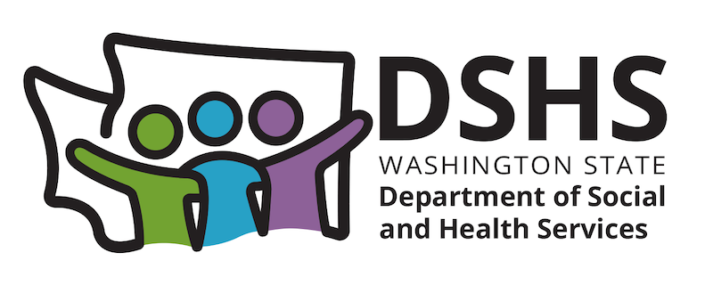 DSHS logo with three people, arms interlocked, inside a Washington state outline. Text reads DSHS, Washington State Department of Social and Health Services. 