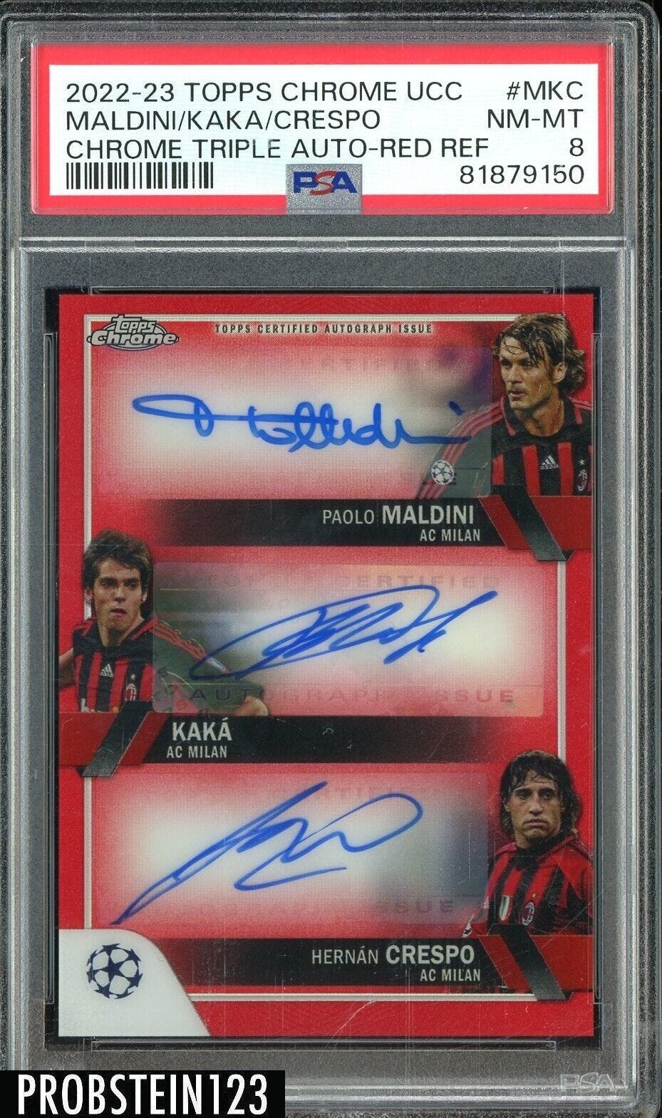 2022-23 Topps Chrome UCC Red Refractor Maldini Kaka Crespo AUTO 2/5 PSA 8 - Picture 1 of 2