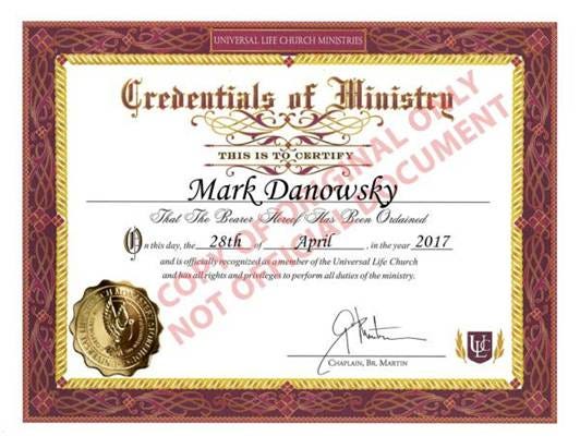 Ordination Receipt